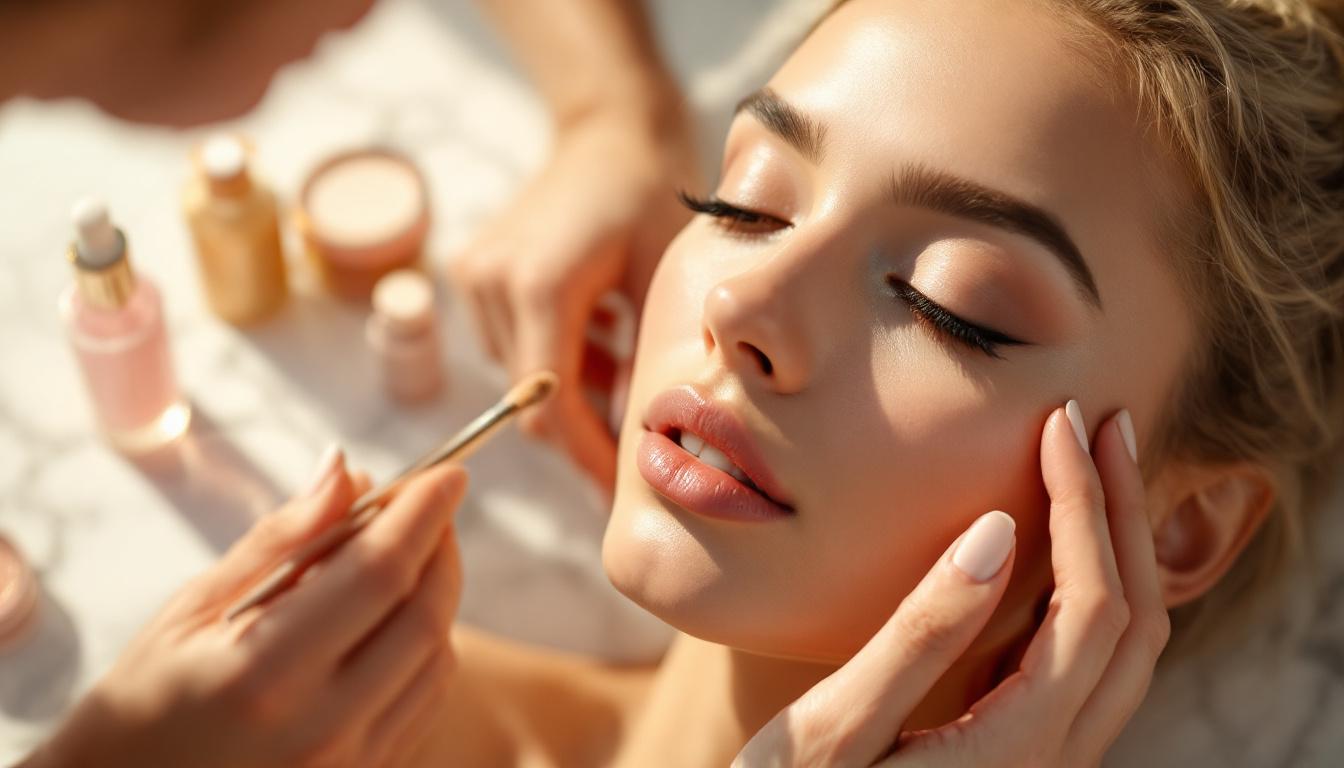 Editorial shot of diverse models wearing clean makeup brands 2026, glowing skin and minimalist packaging