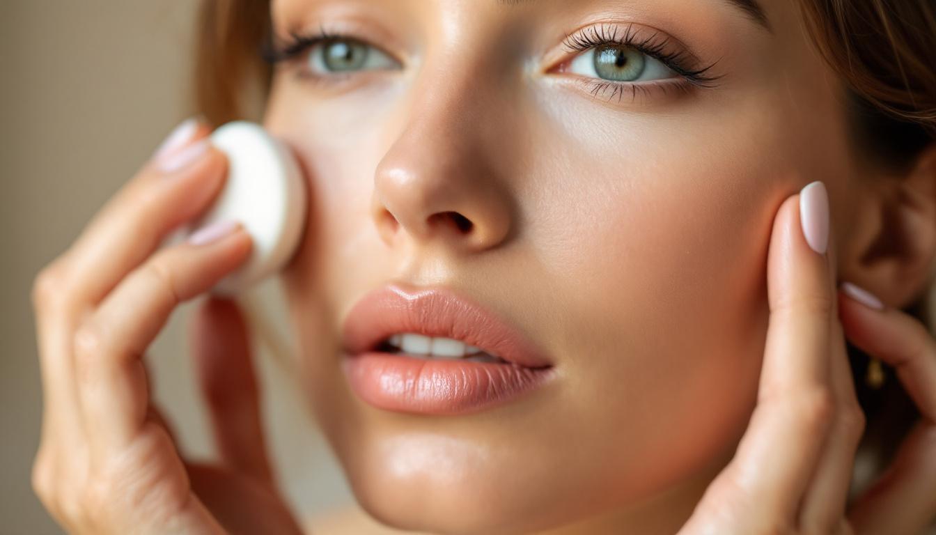 Woman in her 40s applying hydrating foundation, illustrating best skincare foundations